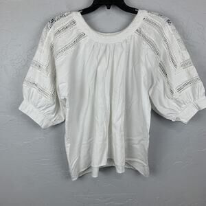 Sundance Shirt Womens Medium White Boho Peasant Lace Crochet Raglan 3/4 Sleeve